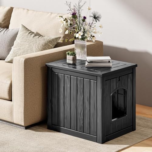 Cat Litter Box Enclosure, Multi-Purpose Resin Hidden Cat Litter Cabinet, Indoor Outdoor Weather Resistant Pet Litter Box Furniture, Easy Cleaning & Tool-Free Installation, Black