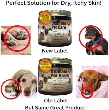 Organic Coconut Oil for Dogs, Cats, Pets, 16 oz, Dry Skin & Coat Treatment