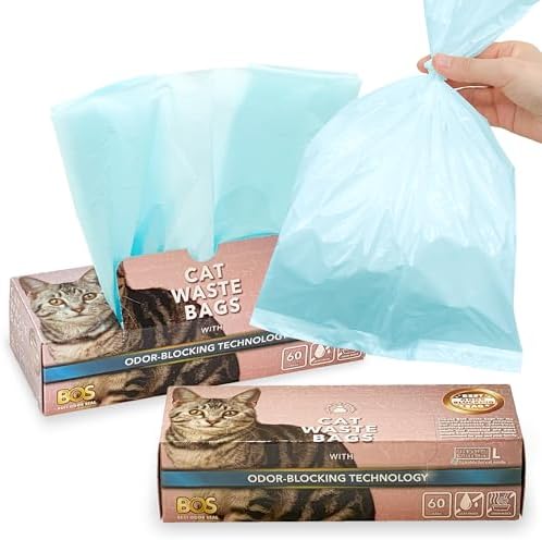Best Odor-Sealing Cat Poop Bags, BOS for Pet Waste & Kitty Litter - Disposal Bags - Scent & Smell Free (60 bags) [Size: L, Color: Light blue] NOT a litter box liner (Pack of 2)