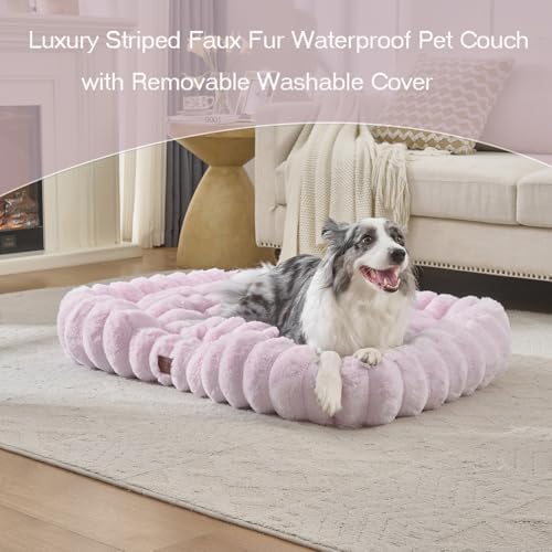 Luxury Dog Beds,Large Sized Dog Washable Furry Pet Beds,Comfort Rectangle Pet Sofa Couch with Ultra,Puppy Beds with Removable Zipper Cover,30x25x7.5inches,Lavender