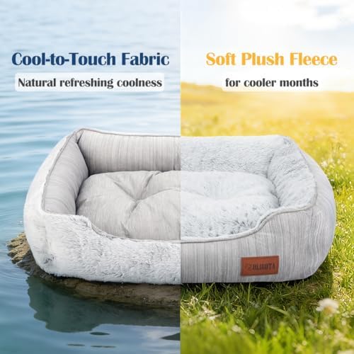 Small Dog Bed for Dogs with Cool to Touch Fabric， Soft Calming Cat Beds for Indoor Cats， Reversible Square Pet Bed for Puppy, Machine Washable Non-Slip Bottom S