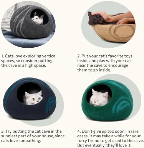 MEOWFIA Cat Cave - Merino Wool Bed for Indoor Cats (Beige, Large)