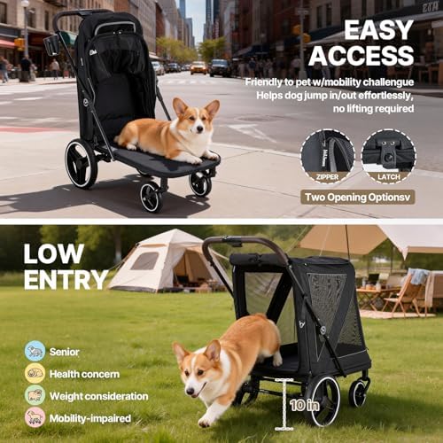Beberoad 2-in-1 Dog Stroller & Bike Trailer for Large Dogs, R7 All-Terrain Pet Stroller with ER Tires & Shock Absorption, One-Second Fold, 360° Mesh Ventilation, Detachable Washable Waterproof Fabric
