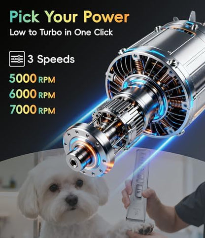 Dog Grooming Clippers for Thick Heavy Coats 3 Speeds Low Noise Pet Grooming Kit Cat Eletric Clipper with 10FC Ceramic & Stainless Steel Blade,Black