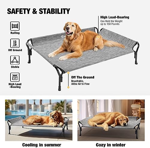 Veehoo Cooling Elevated Dog Bed, Raised Dog Cot with Guardrail & Headrest
