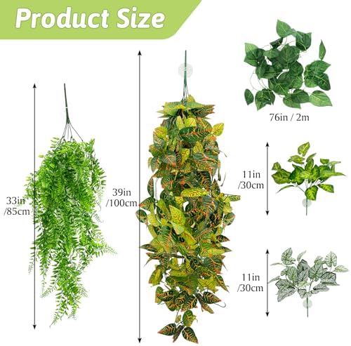 Hamiledyi Reptile Plants for Terrarium Hanging Fake Leaves with Suction Cup