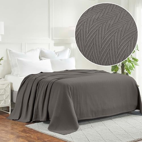 Superior Metro All-Season Cotton Blanket, Woven Blanket for Couch, Bed, Bedding, Farmhouse, Home Essentials, Cute and Cozy Bohemian Blankets, Herringbone Weave, Twin Size, Charcoal