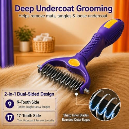 Deshedding Dog Brush, Dog Grooming Kit for Dogs & Cats