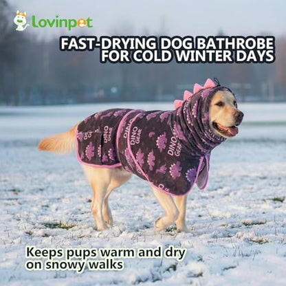 LovinPet 3-in-1 Dog Warm Winter Coat & Bathrobe, Blue, Dinosaur Fleece, M