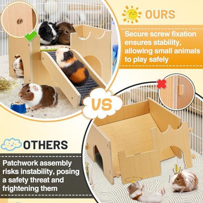 MEWTOGO Upgraded Sturdy Wooden Guinea Pig Castle with Stairs & Mat