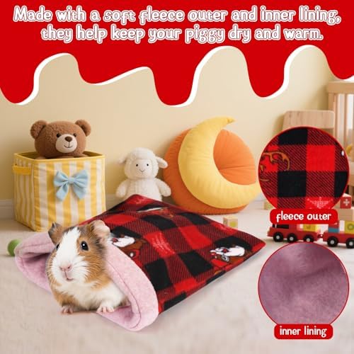 NAPLORD Small Pet Fleece Set,Guinea Pig Snuggle Sack, Tunnel,Fleece Forest Hideout,Square and Round Potty Pads for Guinea Pigs and More