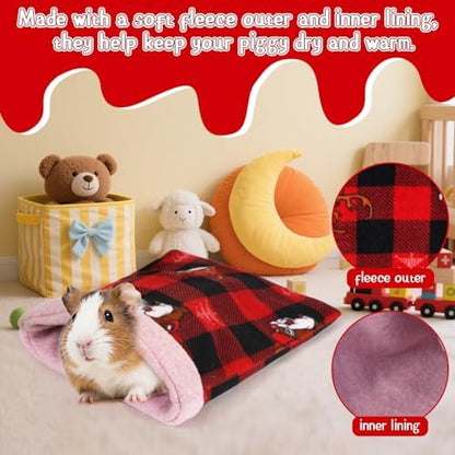 NAPLORD Small Pet Fleece Set,Guinea Pig Snuggle Sack, Tunnel,Fleece Forest Hideout,Square and Round Potty Pads for Guinea Pigs and More