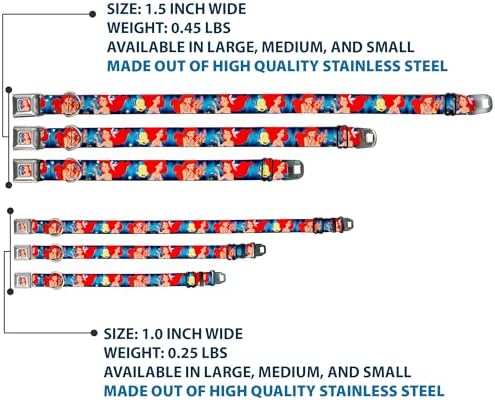 Disney Pet Collar, Dog Collar Metal Seatbelt Buckle, The Little Mermaid Under The Sea Scenes, 20 to 31 Inches 1.5 Inch Wide