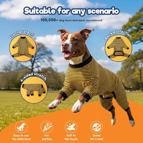 LovinPet Dog PJS Clothes for Giant Dogs, Yellow and Black Stripe, L
