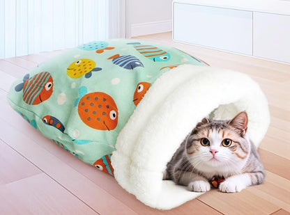 Soft & Safe Cat Tunnel Sleep Bag Bed Cozy Hideway for Kitty's Comfort (Dark Blue, Large)