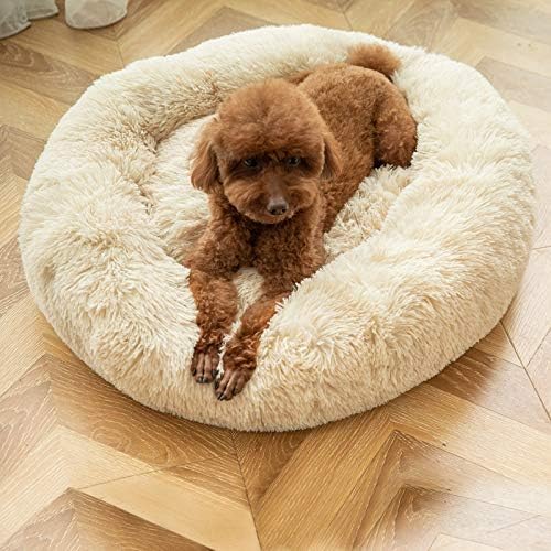 Washable Dog Round Bed - Medium Donut Dog Bed, Comfy Calming Cuddler