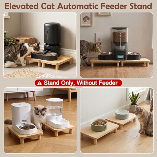 SZEE 2-Pack Cat Food Stand, Elevated Pine Wood Cat Feeder Stand for 2 Cats