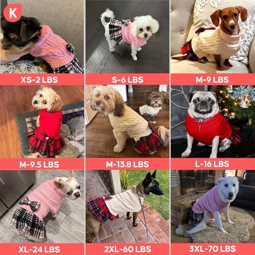 KYEESE Dog Sweater Dress for Small Dogs Turtleneck Thick Knit Pullover