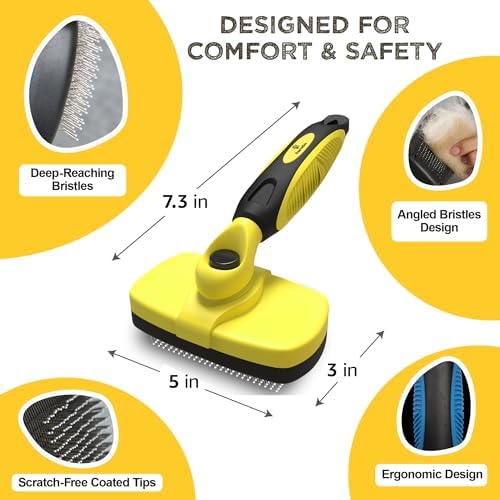 Deshedding Dog Brush for Shedding – Self Clean Cat Brush Deshedding & Grooming Tool for Long Haired and Short Haired Dogs, Slicker Brushes for Dogs, Skin-Friendly, Retractable Bristles, Easy to Clean