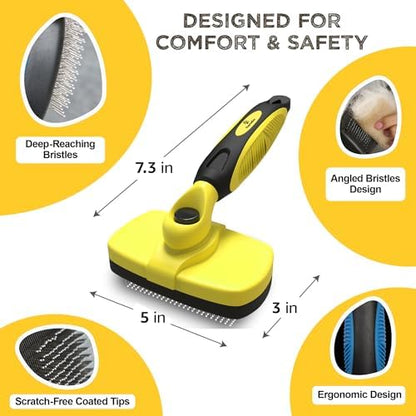 Deshedding Dog Brush for Shedding – Self Clean Cat Brush Deshedding & Grooming Tool for Long Haired and Short Haired Dogs, Slicker Brushes for Dogs, Skin-Friendly, Retractable Bristles, Easy to Clean