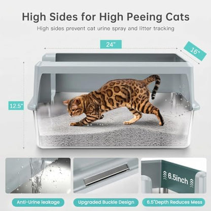 WoofiGo XL Stainless Steel Litter Box, High Sided Litter Pan for Big Cats