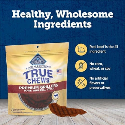 Blue Buffalo True Chews Premium Grillers Dog Treats, Made in the USA with Natural Ingredients, Steak, 30-oz. Bag (Pack of 3)