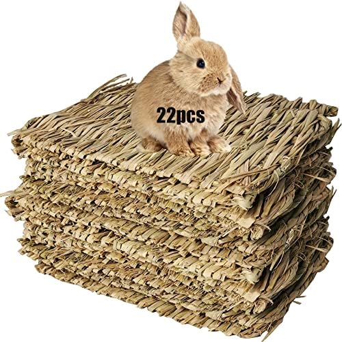 Hamiledyi Hay Mats for Rabbits, 22 Pack Woven Straw Bunny Grass Bed