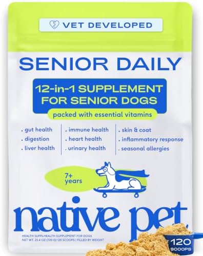 Native Pet Senior Daily Dog Vitamins & Supplements – 12-in-1 Dog Multivitamin Powder for Senior Dogs – Supports Mobility, Cognition, Digestion, Immune Health & More – 120 Scoops