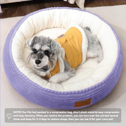 Zerbuger 23in Violet Round Dog Bed Sofa for Dogs Cats, Machine Washable