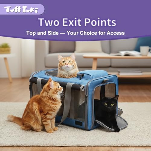 Pet Carrier for Medium-Small Cats, Collapsible Cat Carrier and Soft-Sided Pet Carrier for Medium Big Cats and Puppy Up to 17lbs, 2-Way Entry with Privacy Cover, Travel Bag L18.12”X11.81”X11.81”