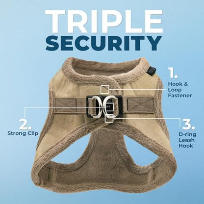 Best Pet Supplies Voyager Step-in Plush Dog Harness - Soft, Step in Vest Harness and Reflective Dog 5 ft Leash Combo with Neoprene Handle for Small and Medium Dogs, Latte Suede, L