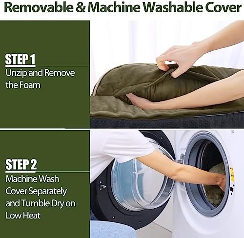 Orthopedic Washable Dog Bed for Large Dogs, 36x27in, Dark Green