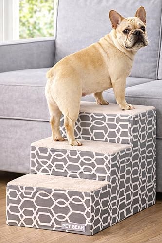 Pet Gear Pet Step III Pet Stairs, Light Gray Line Trellis Soft Step