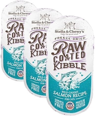 Stella & Chewy's Raw Coated Cat Food - High Protein, Grain-Free Kibble with Wild-Caught Salmon - Premium Digestive Support with Probiotics - Natural Small Kibble - Perfect for Picky Eaters - 5 lb Bag
