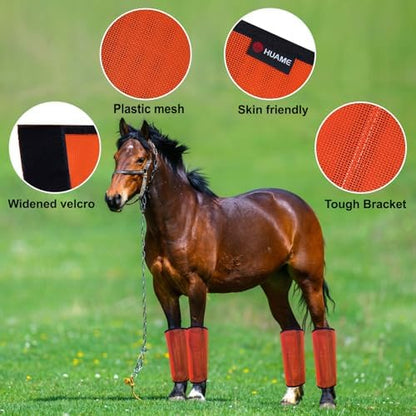 Horse Fly Boots, Breathable Mesh Protection Set of 4, Comfortable Horse Leggings, Breathable Mesh Design, Equine Supplies for Reduce Stomping, Hoof Damage & Leg Fatigue (Orange, Large)