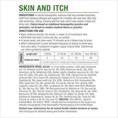 HomeoPet Skin and Itch, Skin Soother for Dogs and Cats, 15 Milliliters