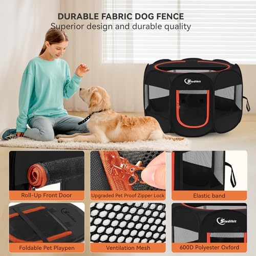 Siedihit Dog Playpen, Large Puppy Crate Tent Cage Indoor Outdoor,Black