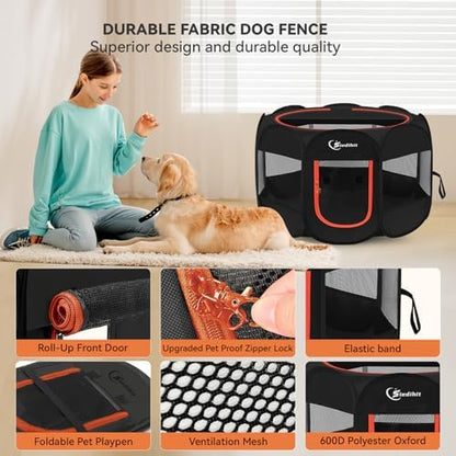 Siedihit Dog Playpen, Large Puppy Crate Tent Cage Indoor Outdoor,Black