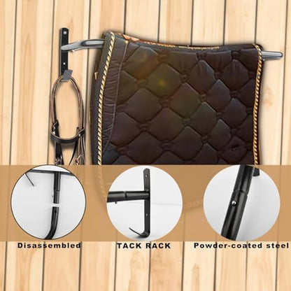 1Pcs Blanket Rack with Bridle Hooks, Wall Mounted Removable Horse Blanket Bar, 34 Inch