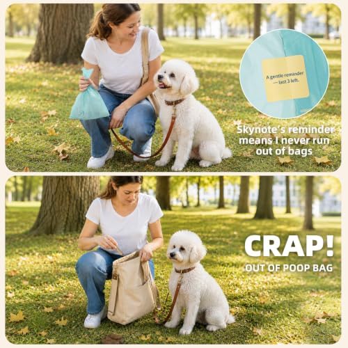 SkyNote Dog Poop Bag Rolls - Last 3 in Sky Blue Refill Reminder Waste Bag Unscented Eco-Friendly Leakproof Pet Doggie Puppy Cat Litter Bags 120 Counts for Walking Travel Home