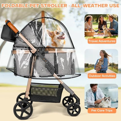 Dog Cat Stroller for Small/Medium Pets, 50 lbs, 3-in-1 Pet Stroller, Grey