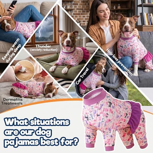 LovinPet Long Sleeve Large Dog Bodysuit, Dog Shirt, Pink Puppy Print, M