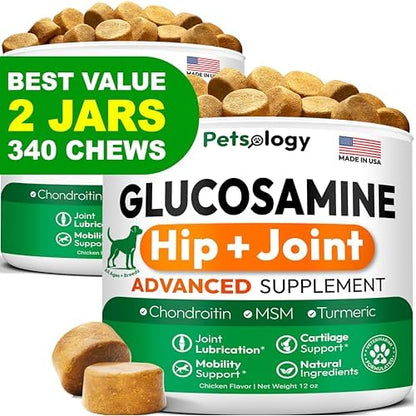 (2 Pack) Glucosamine for Dogs, 340 Chews, Hip and Joint Supplement for Dogs
