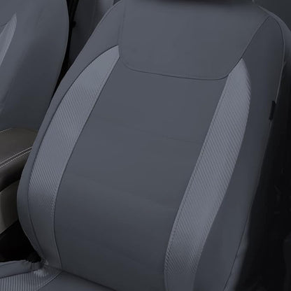 Flying Banner car seat Covers Protects Water Proof Faux Leather Carbon Fiber Front and Rear Bench Split 40/60 50/50 60/40(Gray Gray, Full Set - 8PCS)