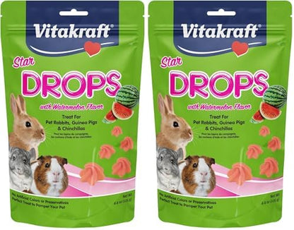 Vitakraft Star Drops Watermelon Flavor Rabbit, Guinea Pig & Chinchilla Treat, 4.4 oz (Pack of 2)