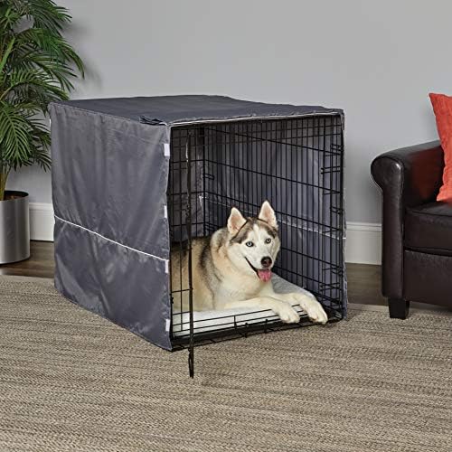 New World Midwest Homes for Pets Large Dog Crate Cover, Polyester Privacy Kennel Cover Fits Most 42-inch Crates, Light Gray, Machine Washable, Reduces Barking & Chewing
