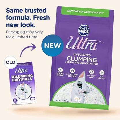 Ultra by Cat's Pride Clumping Micro Crystals Litter, Fragrance Free, 15lb