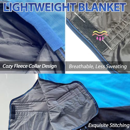 1200D Horse Blanket,Turnout Rain Sheet(No Fill),Blue/Black 69''