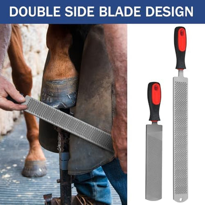 Gisafai 2 Pcs 18 and 12 Inch Rasps for Shoeing Horses with Handle Trimming File Carbon Steel Farrier Tools for Repair Horse Hooves Goat Hooves Cow Donkey Pig Animal Repairing Wood Working Supplies