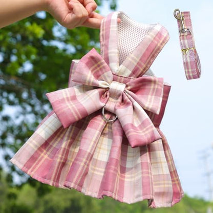 Rabbit Harness and Leash for Walking Escape Proof - Cute Skirt Mesh Breathable Bunny Vest Harness Outdoor Camping Hiking Training - Also Suit for Ferret Kittn Puppy Small Animals (Large,Pink)